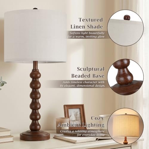 27" Farmhouse Table Lamps Set of 2 for Living Room, Brown Lamps for Bedroom