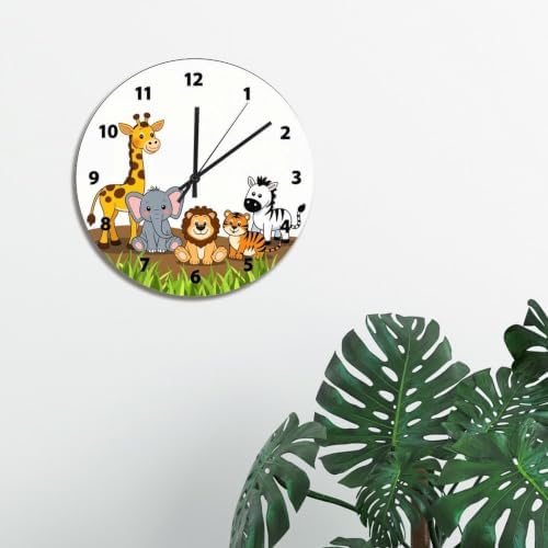 Cute Jungle Baby Animal Wall Clock for Kids Funny Nursery Wood Clock