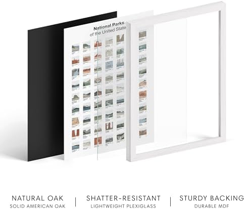 HAUS AND HUES National Parks Checklist Poster - 63 Illustrated Park Thumbnails Art Print - Vintage Style Print for Travelers, Nature Lovers, and Adventure Enthusiasts (White Frame, 11x14)