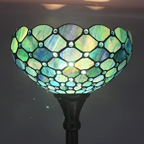 Tiffany Floor Lamp Stained Glass Torch 12X12X67 Inch Sea Blue Pearl