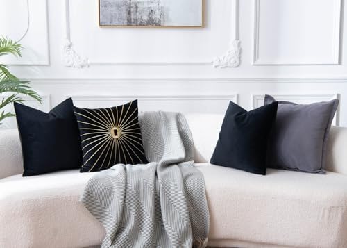 16x16 Velvet Throw Pillow Covers Set of 2 for Couch Sofa Bed,Black