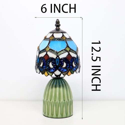 Tiffany Stained Glass Mushroom Table Lamp 12.5 Inch -Blue Jewelry