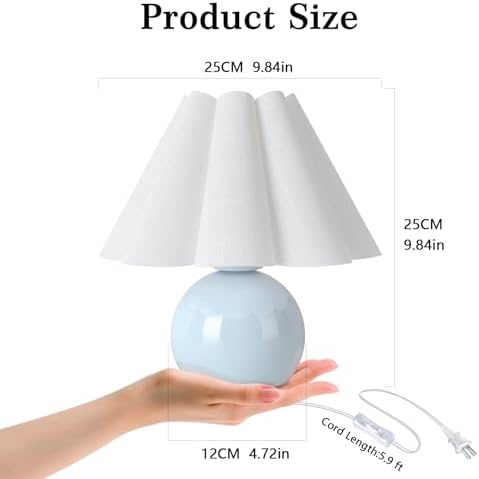 Light Blue Small Touch Control Table Lamp for Bedroom,Blue Bedside Lamps for Nightstand,Cute Mini Small Table Lamps for Small Spaces with Scalloped Shade for Kitchen Counter,Bookshelf,Living Room