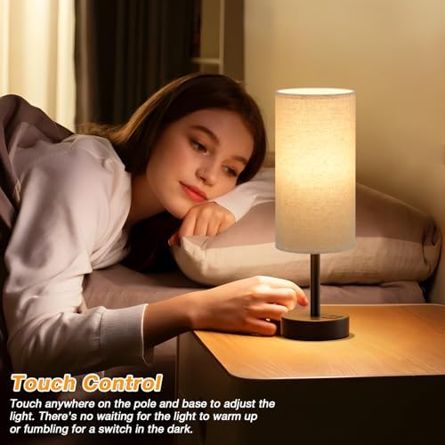 Dicoool Bedside Table Lamp for Bedroom - 3-Way Dimmable Touch Lamp, USB A+C