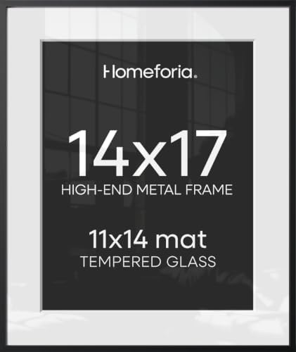 Homeforia 14x17 Black Picture Frame, High-End Metal, 11x14 Mat, Glass