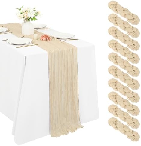10 Pack Cheesecloth Table Runner 17 x 108 Inch, Beige
