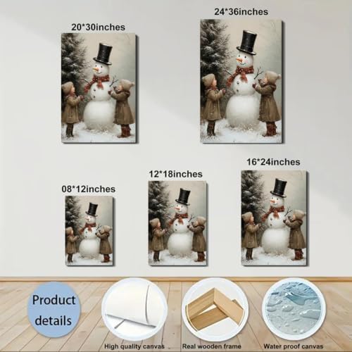Framed Christmas Decoration 20x30 inch, Vintage Christmas Snowman Boys Xmas Wall Art Prints, Vintage Christmas Pictures Artwork, Farmhouse Christmas Wall Decor for Home Indoor