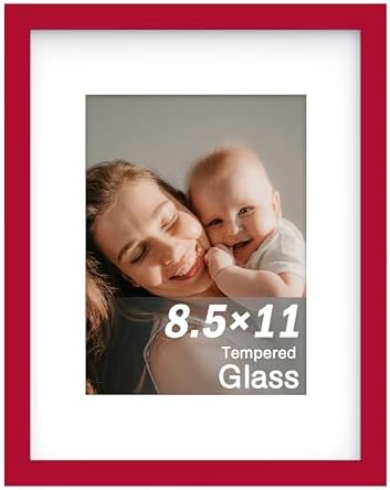 An&He 8.5x11 Picture Frame, Wooden Frame with Tempered Glass for Wall Mount or Desk Display, Home & Office Use – Red