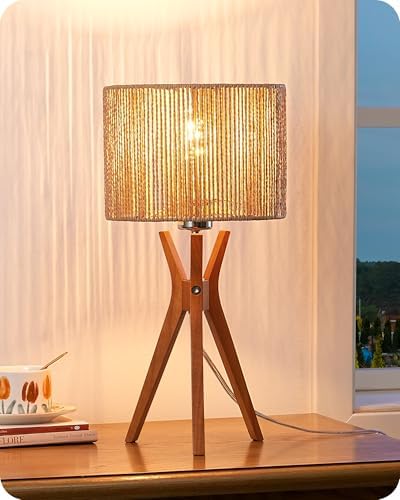 EDISHINE 17.5" Rattan Table Lamp, Handmade Paper Rope Woven Lampshade, E26