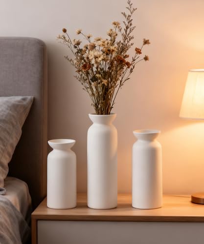 White Ceramic Vase Set of 3 Small Flower Vases for Decor Modern Boho Farmhouse Style Decorative Vases Dried Flowers