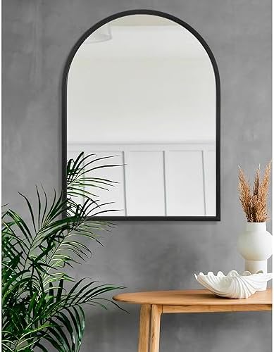 Arch Wall Mirror 28"x20" Large Black Bathroom Mirror Metal Frame Mirrors for Wall, Decoration Vanity Bedroom Entryway Living Room