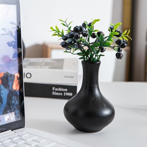 Black Ceramic Bud Vase Set of 5, Mini Vases for Flowers, Decorative Small Vases for Home Decor, Boho Wedding Centerpieces, Living Room, Dining Table & Shelf Decor