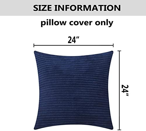 Home Brilliant Striped Decorative Corduroy Velvet Large Euro Sham Set of 2 60x60 cm Couch Throw Pillow Cover for Bed, 24 x 24 inch, Navy Blue