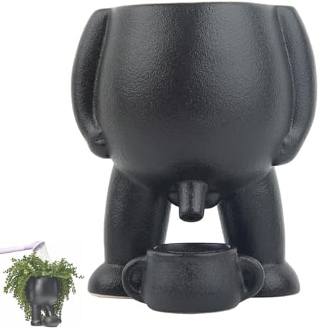 Funny Peeing Plant,5.4 Inches Ceramic Funny Body Plant Pot,Penis Planter,Novelty Peeing Plant Pot with Drainage,Pot Gift for Home Plant Enthusiasts, Friends, Family Or Colleagues Home Decor (Black)