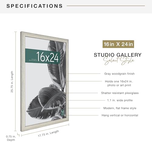 MCS Studio Gallery Poster Frame, 16x24, Gray Woodgrain