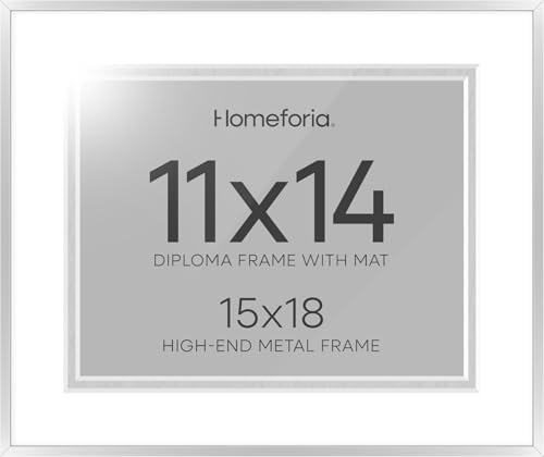Homeforia 15x18 Silver Diploma Frame, High-End Metal, 11x14 Mat, Glass