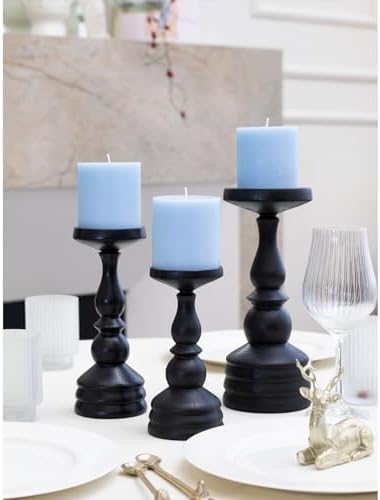 CANDWAX 3x3 Pillar Candles Set of 3 - Rustic Unscented No Drip Baby Blue Candles for Home Decor, Weddings, Gender Reveal Parties