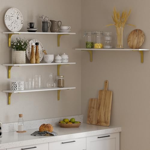DINZI LVJ Long Wall Shelves, 39.4Inch Wooden Wall Mounted Shelves, Set of 4