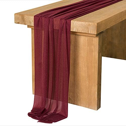 Ling's Moment 14Ft Burgundy Table Runner, Wedding Chiffon Table Runners