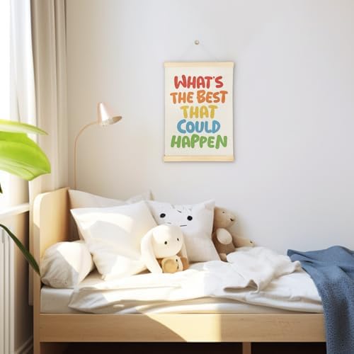 SereneHanctuary Boho Colorful Motivational Wall Art Decor, What's the Best That Could Happen Inspirational Quote Poster Hanger Frame for Kids Room Nursery Playroom Classroom Decor, 12x16 Inch