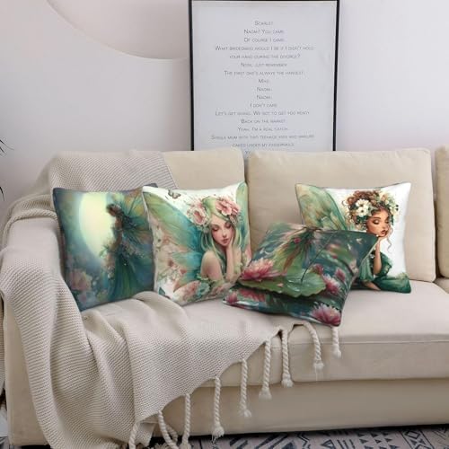 Fairy Throw Pillow Covers Set of 4 Decorative Soft Double Sided Print Pillow Case Farmhouse Home Decor for Living Room Sofa Couch 18x18