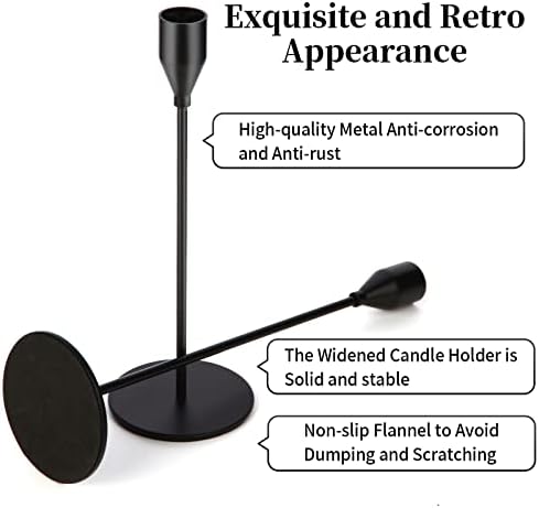 Oatnauxil Matte Black Candle Holders Black Candlestick Holders Metal Candle Holder for Wedding, Dinning, Party, Fits 3/4 inch Thick Candle&Led Candles (Set of 6 Pcs)