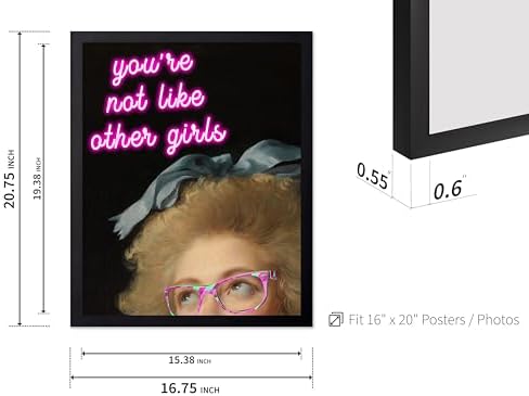 Poster Master You're Not Like Other Girls Print - Pink Neon Poster - Altered & Pop Art - Housewarming Gift for Men & Women - Decor for Bedroom, Living Room or Dorm - 16x20 Black Framed