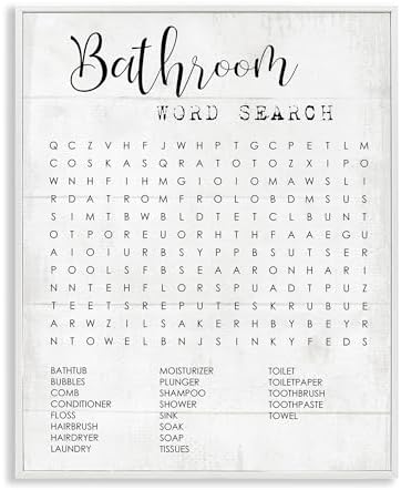Bathroom Word Search Family Fun, 16 x 20 Inch Framed Giclée Print | Stupell Industries · By Lil' Rue · Ready to hang · Fun gift for bathroom decor · Made in USA
