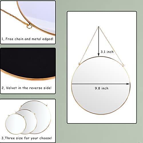 LONGWIN Hanging Wall Circle Mirror Decor Gold Geometric Mirror with Chain for Bathroom Bedroom Living Room 9.8"