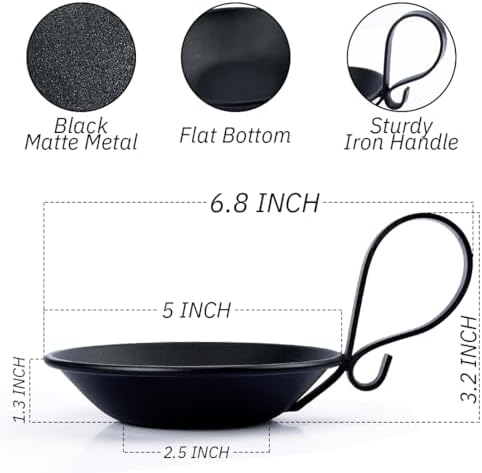 2-Pack Matte Black Iron Pillar Holders, Handle, Flat Base