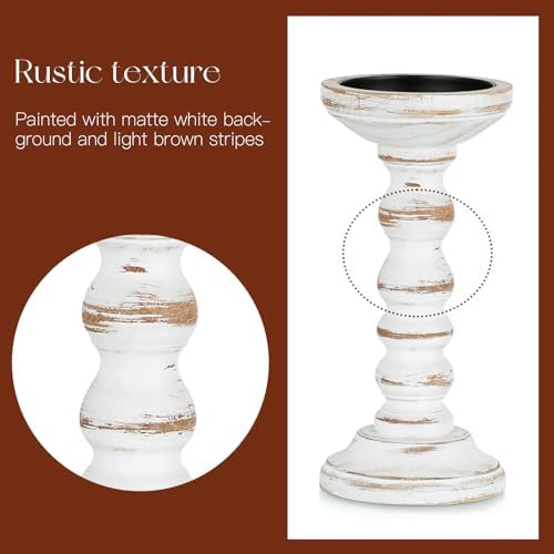 Candeldo Wood Candle Holders for Pillar, White Farmhouse Fireplace Decor