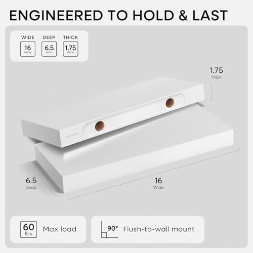 Homeforia 16 Inch Floating Shelves, High-End Solid Pine Wood, Set of 2
