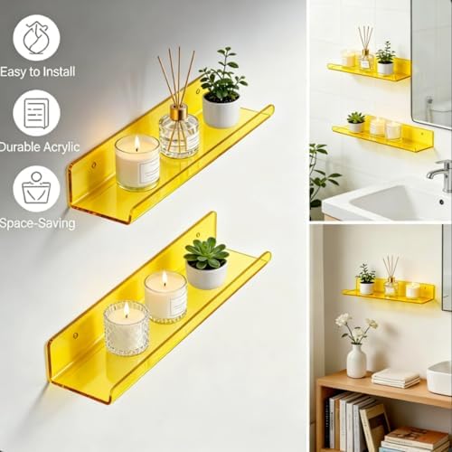 ROYALITA 2-Pack Acrylic Shelves Wall Mounted, 17 Inch Display Shelves