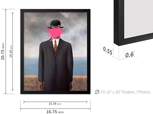 Poster Master Man in Overcoat Print - The Son of Man Painting Poster - Altered & Pop Art - Gift for Men & Women - Surreal Decor for Bedroom, Living Room or Office - 16x20 Black Framed