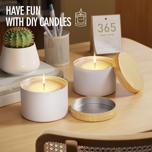 24 Pcs Set Of 8oz Matte White Wood Grain Covered Empty Candle Tin Cans