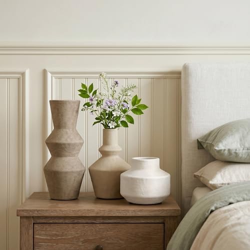 DREAMLOOM Modern Modern Ceramic Vase Set of 3, Brown | Funnel Shaped, Farmhouse Rustic, Pampas Grass, Home Decor, Living Room Bedroom Kitchen Shelf Centerpiece
