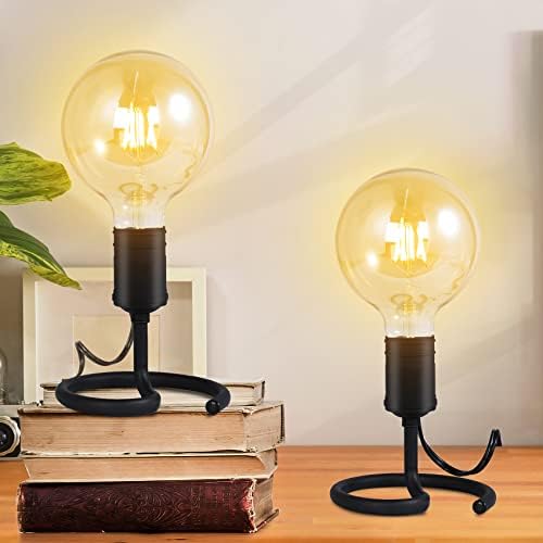 Bedside Table Lamp for Bedroom, 2PCS Small Industrial Desk Light Base E26, Black Vintage Lamp Holder with Plug in Cord On/Off Switch, Cute Nightstand Lamps for Living Room, Office Kid Reading(NO Bulb)