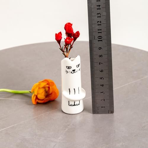 Set of 5 Cat Flower Vase Bud Ceramic Small Cute Mini Handmade Decor | Unique Modern Tiny Wedding Party Birthday Gift - Bulk Trendy Pretty Little Vases
