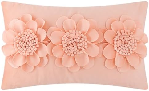 JWH 3D Flower Throw Pillow Cover Peach Pink Velvet 12x20 Inches