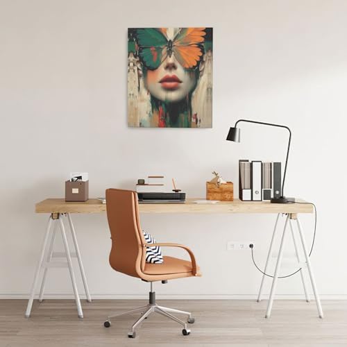 Crekviy Butterfly Pictures Wall Decor Girl Butterfly Canvas Wall Art Vintage Woman Prints Painting Artwork Decorations for Bathroom Bedroom Living Room Framed Girl Gifts 20"x24"