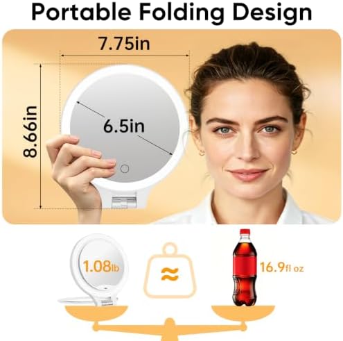 FASCINATE Travel 30X/1X Magnifying Mirror with Light Double Sided Mirror | Rechargeable Lighted Makeup Mirror with 3 Color Setting & Stepless Dimming, Adjustable LED Vanity Mirror