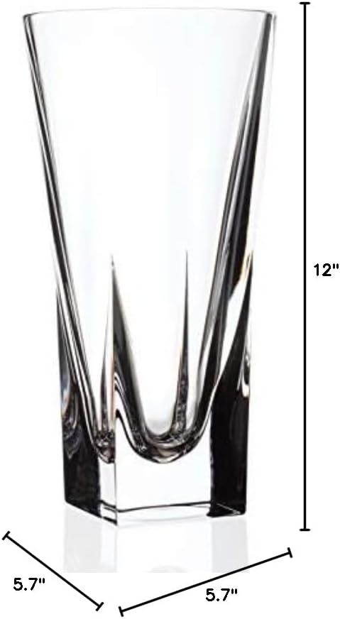 Barski Vase - Crystal Glass - 12" H - for Flowers - Roses - Square Bottom - Round Opening - Made in Europe