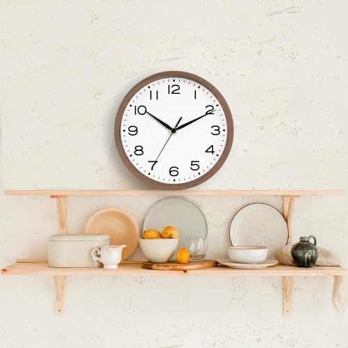 AKCISOT 8 Inch Wall Clock, Silent Battery Operated Analog Clock, Walnut | Small Size | Bedroom | Office | Kitchen | Bathroom | Classroom | Modern | Easy to Read