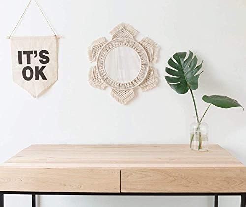 Mkono Boho Wall Mirror Decor Round Macrame Hanging Wall Art Decoration for Bedroom Nursery Living Room Apartment Office Entryways Home, Teen Girl Mothers Gift, Ivory