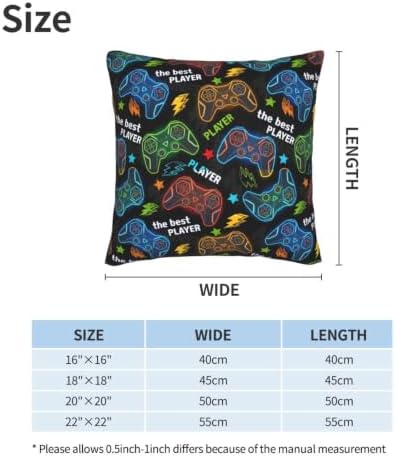 Perinsto Gamer Gaming Throw Pillow Covers Set of 2 Colorful Game Gamepads Decorative Pillowcases Soft Cushion Covers for Sofa Couch Bed Home Decor, 18"X18"