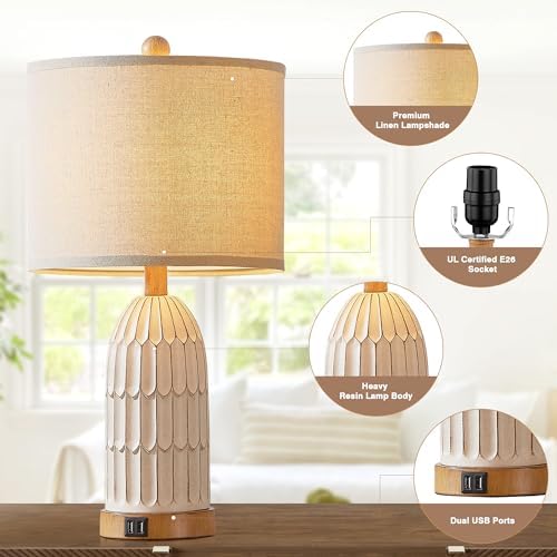 Cinkeda Farmhouse Table Lamps Set of 2,Nightstand Bedside Lamps for Bedroom