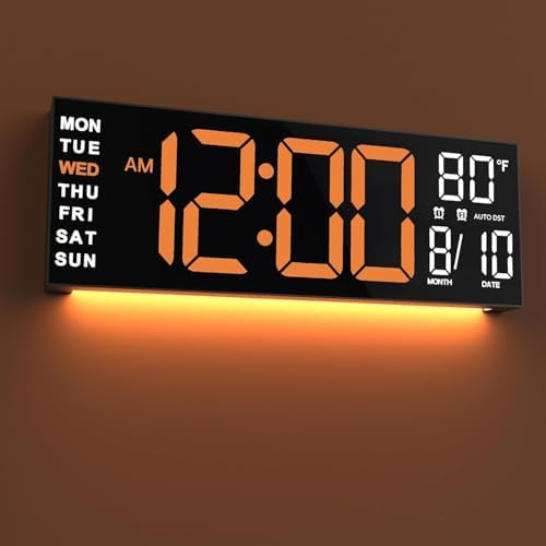 JALL 16" Large Digital Wall Clock with Remote, Big LED for Seniors, Auto Dimming, 8 RGB Colors, Night Light, Timer, Temperature for Living Room, Back to School Classroom, Gift for Student Teacher