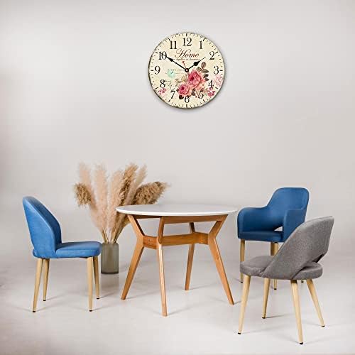 VIKMARI 14in Wooden Floral Wall Clock Battery Operated Silent Home Decor