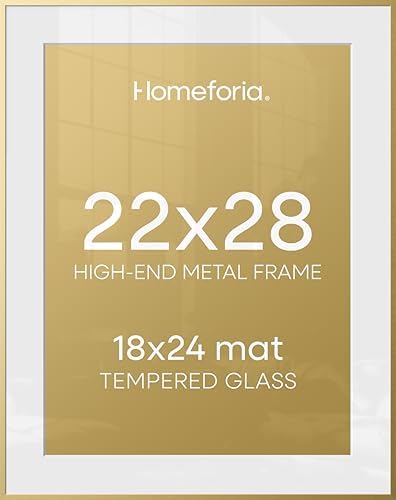 Homeforia 22x28 Gold Poster Frame, High-End Metal, 18x24 Mat, Glass