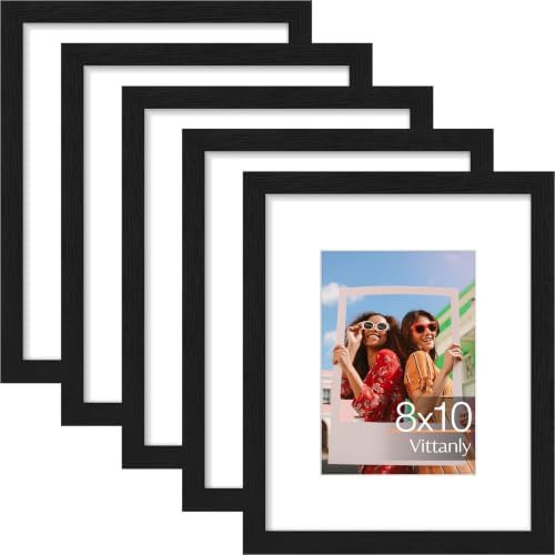Vittanly 8x10 Picture Frames Set of 5, Wall or Tabletop Display, Black